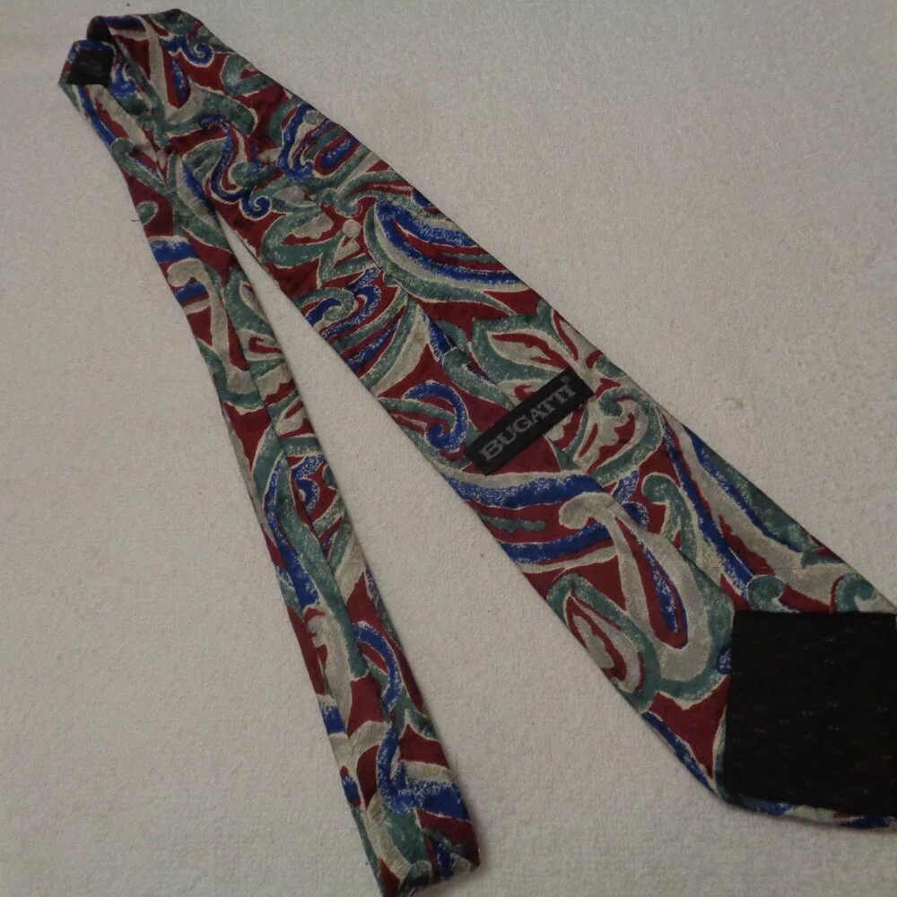VINTAGE RETRO BUGATTI SILK PAISLEYS BIG TIE